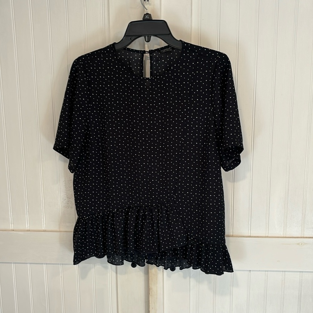 Top shop: short sleeved black top with small stars size 8